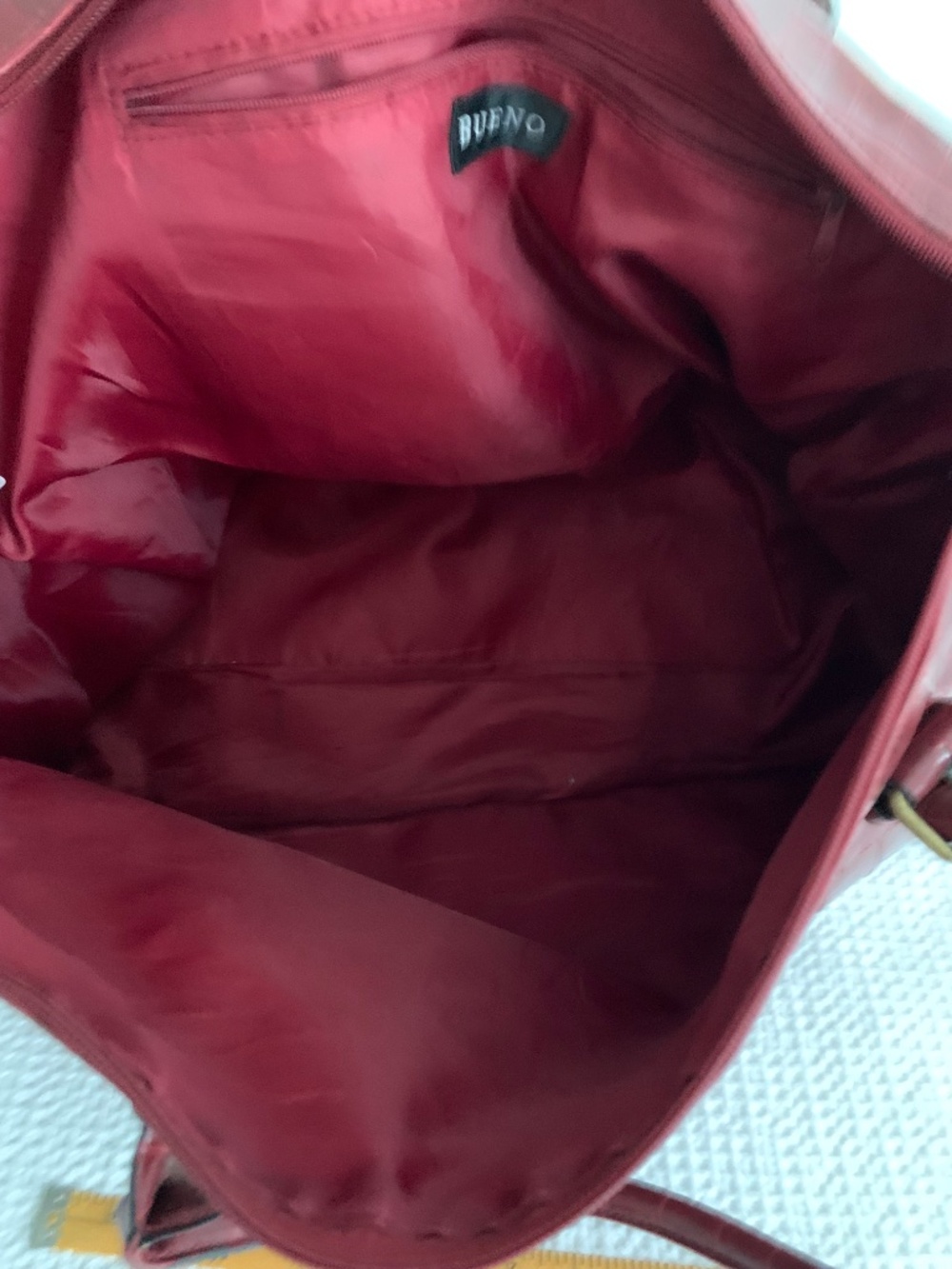 Bueno Red Tote Bag | Burgundy Textured Leather Tote | Dual Handles Gold Hardware - Picture 6 of 12